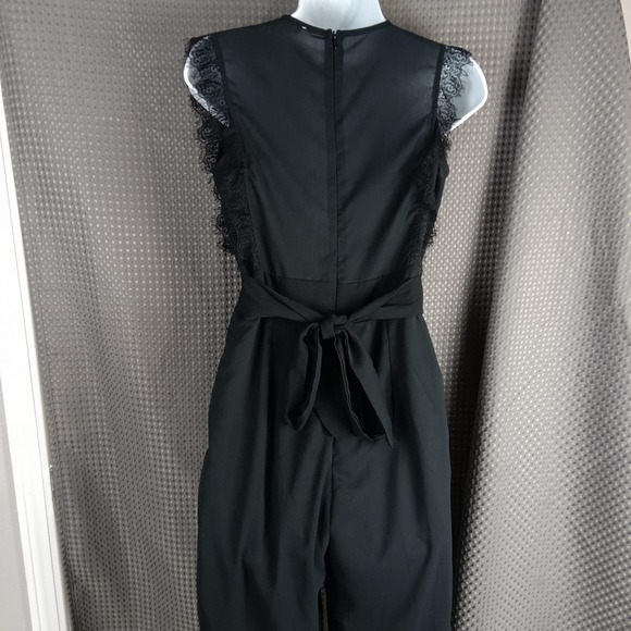 Altar'd State Jumpsuit Womens Small Black Lace Trim Deep V Back Zip Tie Waist - Picture 9 of 14